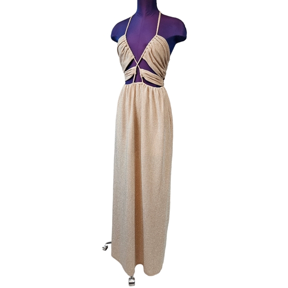 Tobi Dresses & Skirts - Sold Tobi Formal Cutout Maxi Dress Gold Shimmer Size Small Women's